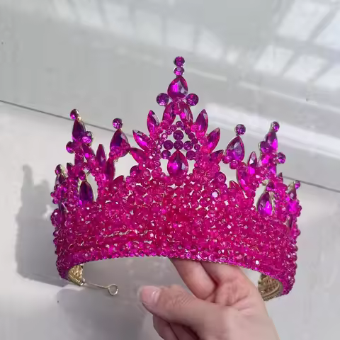Custom Miss Universe Crystal Wedding Tiara Hot Pink Headdress Headpieces Bride Pageant Crown for Que