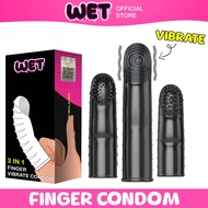 [ SPIKE FINGER ] WET STORE 3 in 1 Black Vibrate Spike Finger Condom Crystal Dotted Spike Finger Silicone Condom Finger Sleeve Reusable Condom Washable Kondom Berduri Bearing Kondom Jari For Adult Toy Man Sex Toy Female Vibrator G Spot Massager