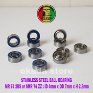 STAINLESS STEEL BALL BEARING SMR 74 : ID 4mm x OD 7mm x H 2,5mm