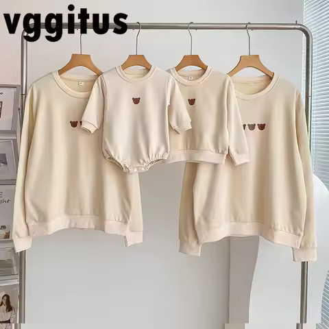 Parent Child Clothing 2025 Spring Autumn Mom Dad Kids Long Sleeve Cartoon Bear Sweatshirts Baby Body