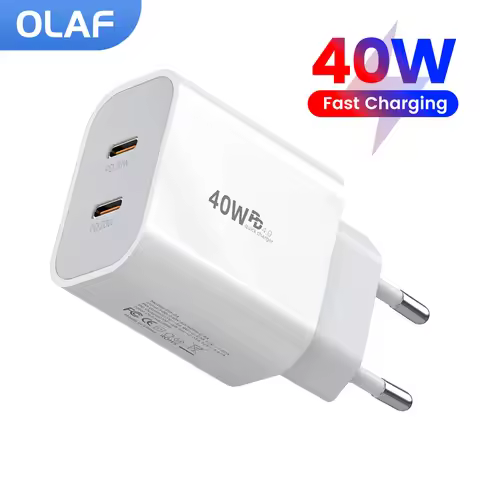 Olaf 40W USB C Charger Quick Charge QC 3.0 Dual PD Charger Type C Fast Charger Adapter For iPhone Xi