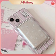 J-BRITNEY กันฝุ่นกันฝุ่น คลิปการ์ดแม่เหล็ก ป้องกันลายนิ้วมือ เครื่องหนังแท้ เคสโทรศัพท์โทรศัพท์ น่ารักน่ารักๆ โบว์สำหรับผูก กระเป๋าใส่บัตร สำหรับ IPhone 15 PRO MAX สำหรับ iPhone 15 PRO MAX