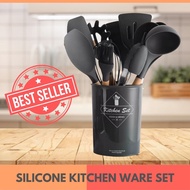 MNL Trendz - 12 Pcs. Silicone Kitchen wares and Utensils Set with Bucket Container Non-Stick Heat Re