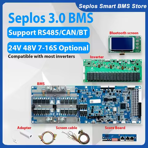 seplos bms 3.0 Smart bms 100A/150A/200A 24V/48V 13S 14S 8S 15S 16S LFP With Bluetooth LCD Screen BMS