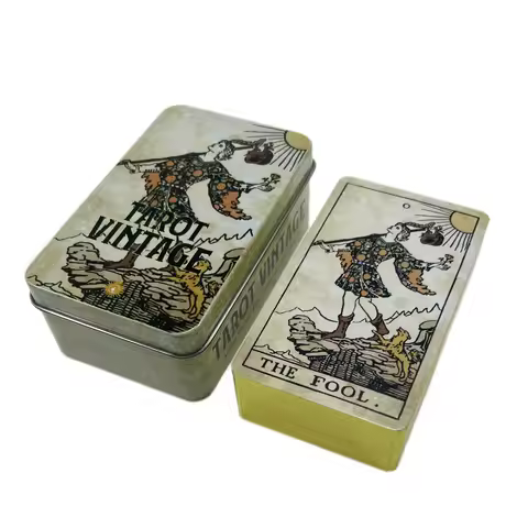 tarot cards Vintage in Metal Tin Box 10cm*6cm board games gold green-plated Edge 78 cards with paper