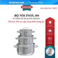 SUNHOUSE HEALTHY SHG605 304 Stainless Steel Pot Set, High quality 304 stainless steel pot, Stainless