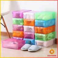 แผ่นกล่องใส่รองเท้าพลาสติกใส กล่องจัดระเบียบ กล่องรองเท้าพับได้ กล่องรองเท้า Colour Transparent Shoe Box Cozy