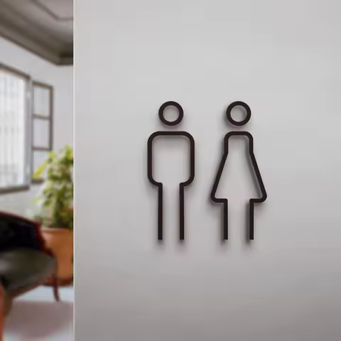 1pc 3D Acrylic Restroom Sign, Unisex - Black and Golden, Easy Door Mount for Hotels and B&Bs, Plasti