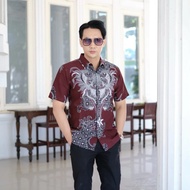 KEMEJA BATIK PRIA WARNA MERAH MAROON BATIK PRIA KATUN HALUS M L XL XXL