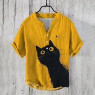 Summer Plum Blossom 3D Printed Red Fish Henry Men's Shirts Popular Men's Short-Sleeved Shirts Fashio