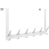 Over Door Hook Rack, White Over The Door Hanger,15 Inch Rail with 6 Hooks, Fits 1.75 Inch Doors（1Pac