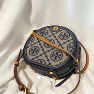 High-Quality VersionTB Presbyopic Round pie bagT MonogramCanvas Stitching Leather Presbyopic Small round Cake with Full Printed Stitching Elements Women's Messenger Bag Navy Blue Siberian Hazelnut Brown insHot Style