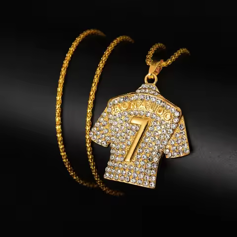 cr7 necklace Stainless Steel Titanium gold plated Crystals football Cristiano Ronaldo 7 jersey penda