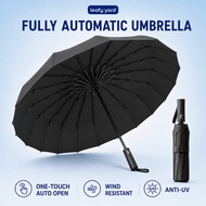 Fully Automatic Umbrella 60 Ribs Windproof Anti-UV Portable Folding Payong for Sun & Rain