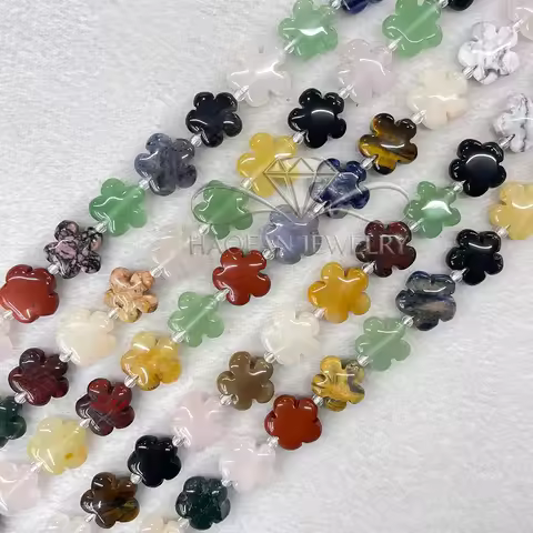 15mm Natural Amethyst Tiger Eye agate Gemstone Flower Shape Beads Mixed Color Five Petal Loose Beads