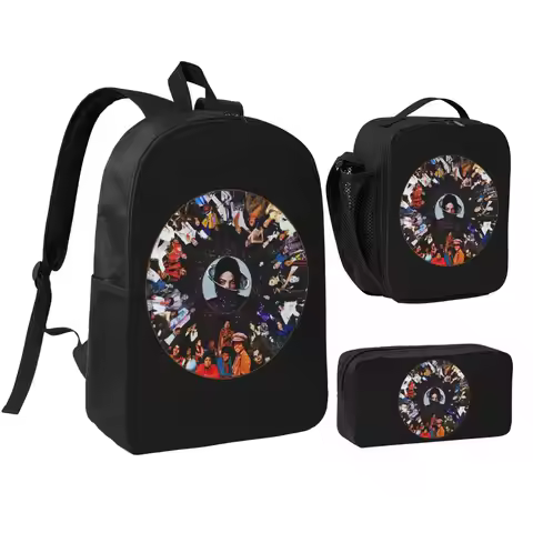 Michael J-Jackson Backpack Boys Girls BookBag School Bag Shoulder Bags 3ps Insulated Lunch Bag Penci