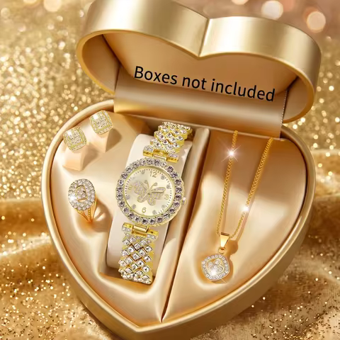 5Pcs/Set Butterfly Unisex Jewelry Watches Women's Wristwatch Accessories Gold Fashion Business Elega