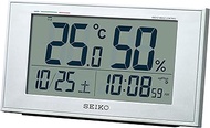 Seiko Clock BC417S Table Clock, Silver Metallic, Body Size: 3.3 x 5.8 x 2.1 inches (8.5 x 14.8 x 5.3 cm), Radio Controlled Digital Calendar, Comfort, Temperature, Humidity Display