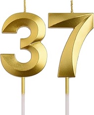 37th 73rd Birthday Candles, Gold 73 37 Year Old Number Birthday Candles, Birthday Party Decorations 