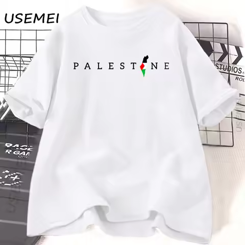 Palestine Flag Printed Tshirt Cotton Short Sleeve Oneck T Shirts Woman Man Summer Loose Casual T Shi