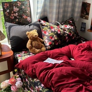 Fashion Red Flowers Bedding Sets Dormitory Bedroom Comforter Cover Flat Bedsheet Pillowcase
