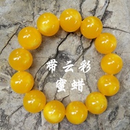 Baltic Floating Flower with Cloud Chicken Oil Yellow Hundred Flower Beeswax Bracelet with Cloud Pattern Amber Bracelet Floating Salt Water Men and Women