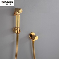 Biggers gold color brass toilet bidet set 4pcs handheld bidet sprayer with filling valve and hose