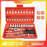 【Lanoé Mall】VODELL Premium CR-V 46pcs Ratchet Box Socket Set Soket Alatan 5 Tahun Jaminan Bahan Chro