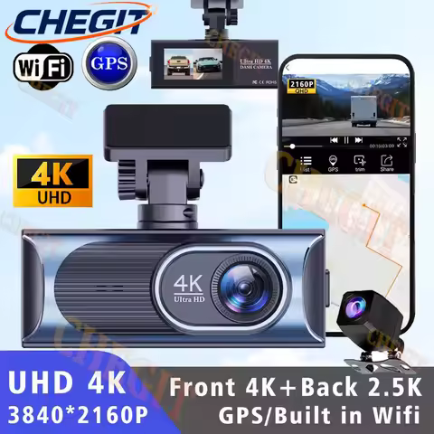 4K WIFI GPS Car Dash Cam 2Channels Video Recorder Car DVR Parking Monitor Front/ Rear View Night Vis
