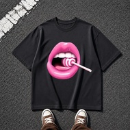 Distro Men's T-shirt Original 100% Glossy Lips Men's Casual Oversize Casual Cotton Combed 24s Black 