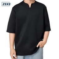 ZEKE D0049 Men's Short Sleeve Loose Tops Lelaki Kurta V Neck Baju Melayu Hitam Lengan Pendek Putih K
