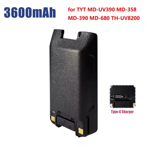 TYT MD-UV390 Battery 3600mAh MD-680 Li-ion Battery Type-C Charger for MD-358 TH-UV8200 MD-390 Ham Tw