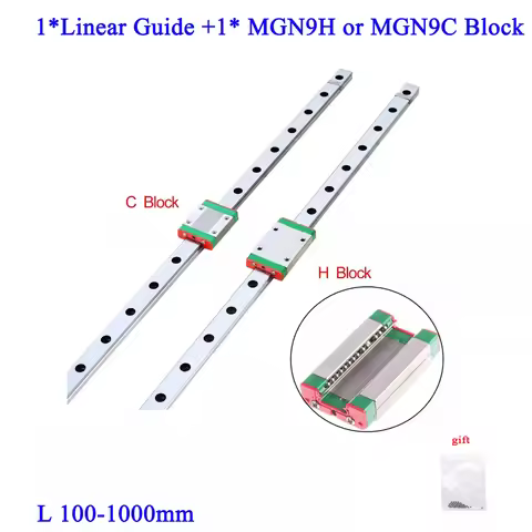 1pc 9mm Linear Guide MGN9 MGN9H MGN9C 100 150 200 250 300 350 400 450 500 550mm linear Rail+ MGN9H o