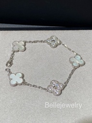 Van Cleef & Arpels bracelet 白貝母間鑽五花手鏈 VCA四葉草手鏈白金色