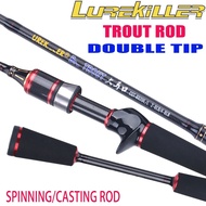 Lurekiller Carbon Double Tips Rod Trout Rod Putaran/casting 1.70m 2-6/4-8lbs Rod Bass Ringan