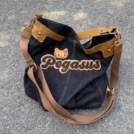 Y2k style Pengasus kitty embroidered denim crossbody bag