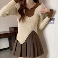 RX FASHION - KEZIE TOP LONGSLEEVE TWO TONE KNIT / KOREAN KNIT TOP -PN