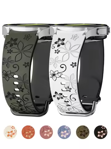 2 Pcs Bands for Samsung Galaxy Watch 7/5 Pro/4 6 Classic 40 44mm Engraved flower Silicone Bracelet c