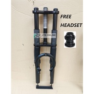 (FREE HEADSET) 20" Bicycle Fork Double Suspension Lowered Basikal Lajak MTB