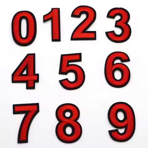 1PC Number 0-9 Black Red Embroidered Letters Iron On Patch Applique For Kid Clothing Bags Sewing Nam