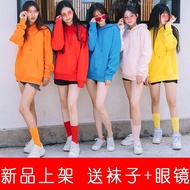 เสื้อกันหนาว เสื้อกันหนาว ผญ เสื้อแขนยาว เสื้อ oversize เสื้อสเวตเตอร์สีเทามีฮู้ดผ้าฟลีซหนาสปริงสำหร