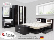 Raminthra Furniture  ชุดห้องนอน 3.5ฟุต Milano (เตียง 3.5ฟุต +ตู้เสื้อผ้า 3บานเปิด +โต๊ะแป้ง 80 ซม.) สีโอ๊ค/ขาว ( Bedroom Set )