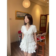 Elwyn Top - Women's blouse, V-neck white floral tank Top with bow tie nhiennhienvintage BA461