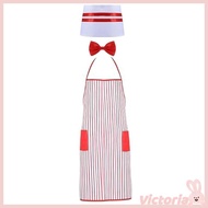 VIC Retro Diner Style Serving Apron Red Stripes Pattern Reusable Chefs Accessory Set