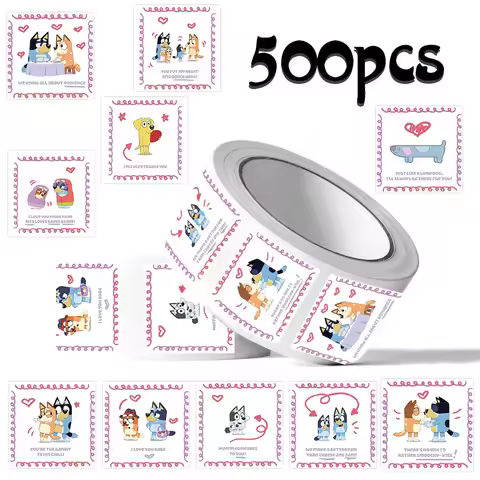 500pcs/Roll Cartoon Bluey Illustration Family Animation Roll Sticker DIY PVC Laptop Decals Decoratio
