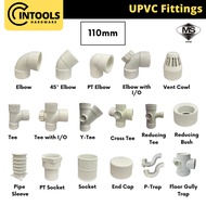 110MM UPVC BBB Pipe Fittings White Connector Elbow Socket Valve Cap Cross Tee Sleeve SIRIM Certified