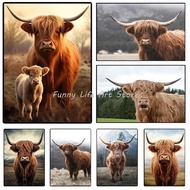 Seni Dinding Kanvas Potret Lembu Padang Rumput Scotland Yang Comel - Poster dan Cetakan Haiwan untuk