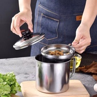 Stainless Steel Oil Strainer Pot with Strainer Kitchen Liquid Filter Jug Frying Pot Oil filter