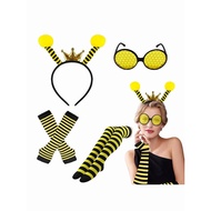 6pcs  Bee Costume Kit Bee Antenna Headband Bee Striped Leg Warmers Knee and Gloves Bee Costume Accessories