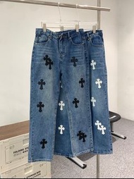 Chrome Hearts 克羅心牛仔褲拼皮牛仔褲男女款